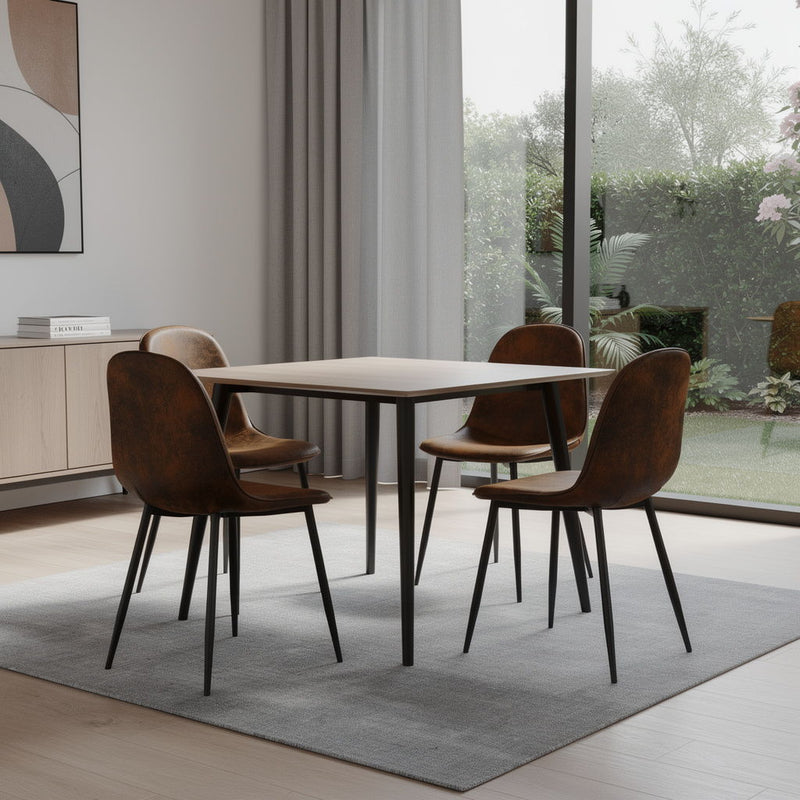 Faux Suede Steel Dining Side Chairs (Set of 4) - Espresso / Black