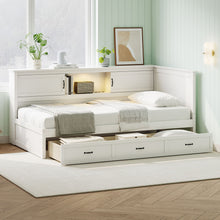 Load image into Gallery viewer, Twin Size L - Shaped Captain Bed With Drawer And Bookcase, LED Downlight And USB Charging Station - White
