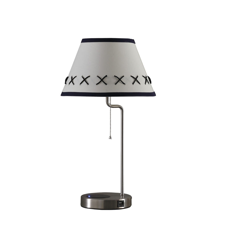 Bedside Table Lamp With Off-White Empire Shade - Silver