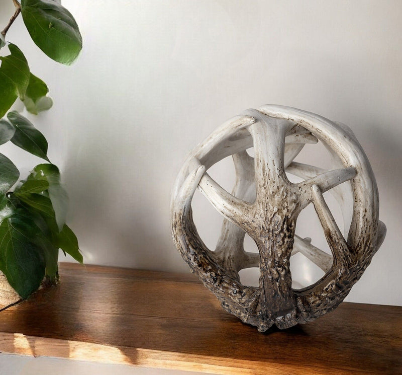 Faux Antler Decorative Orb - Off White / Brown