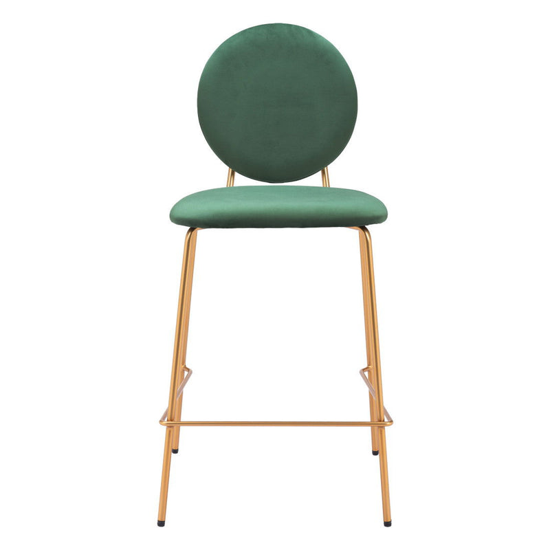 26" Velvet And Steel Counter Height Bar Chairs (Set of 2) - Green / Gold
