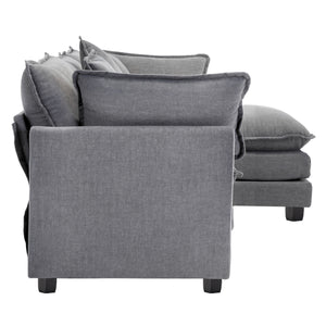 112.2" L-Shape Chenille Upholstered Sofa for Living Room Modern Luxury Sofa Couch with Ottoman, 5 Pillows, Gray