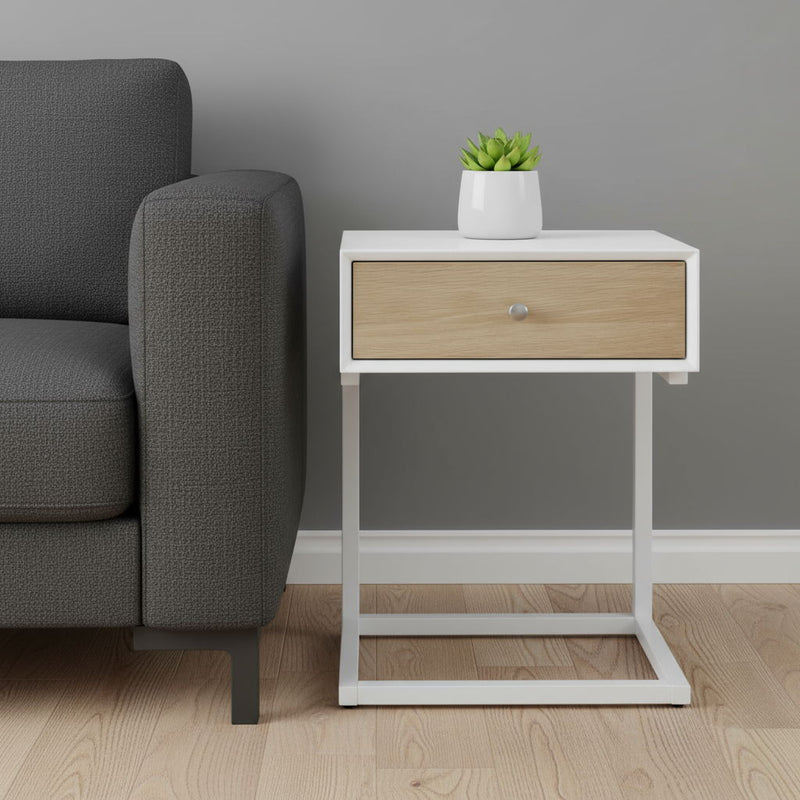 End Table With Drawer And USB Port - White