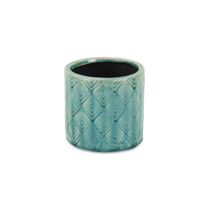 Geometric Round Pot Planter - Cream / Turquoise
