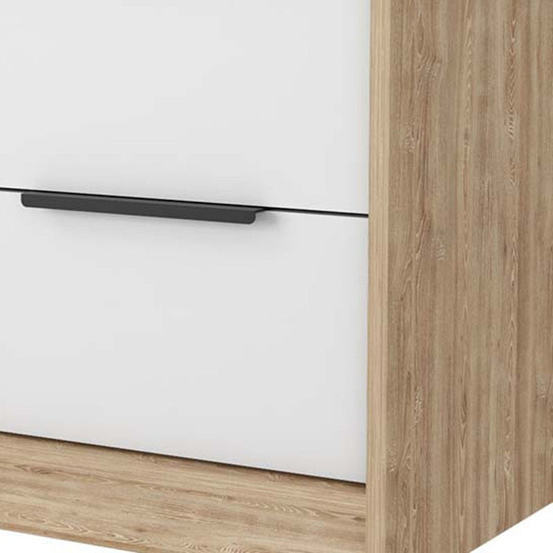 19" Wood Two Drawer Nightstand - White And Natural