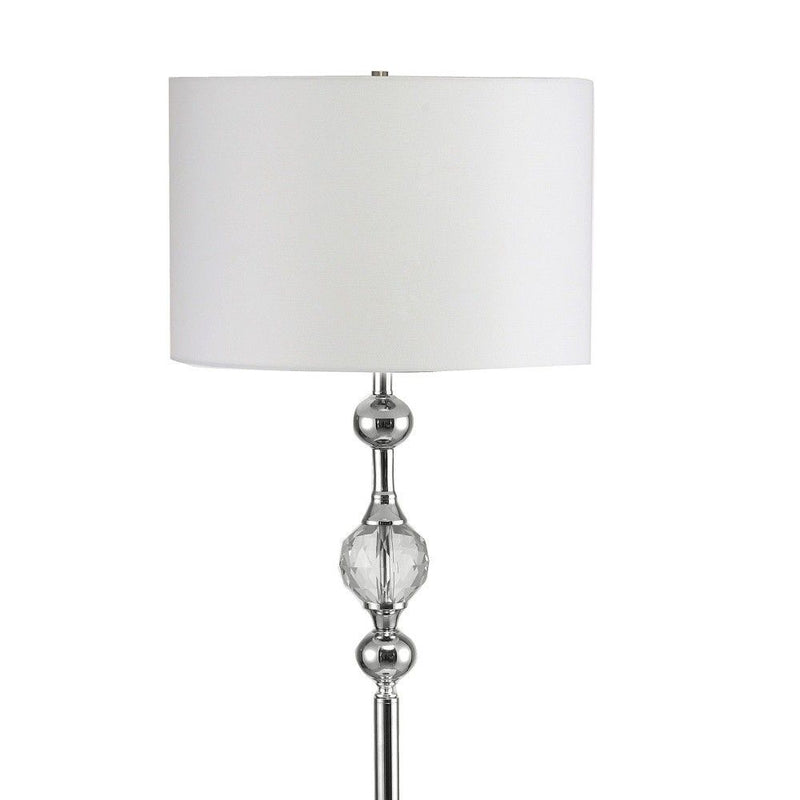 Crystal Orb Shaped Floor Lamp With White Drum Shade - Chrome