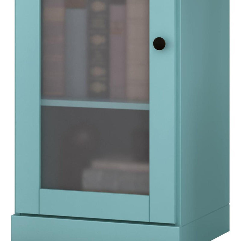 Solid Wood Adjustable Three Tier Library Bookcase With One Door (751348) - Aqua