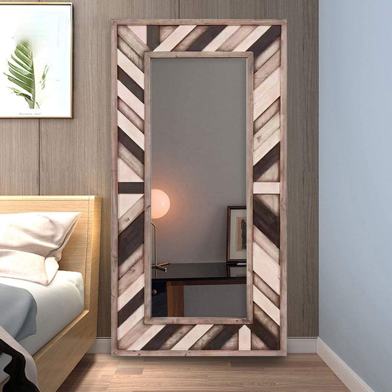71" Wood Framed Leaning Accent Mirror - Gray / Ivory