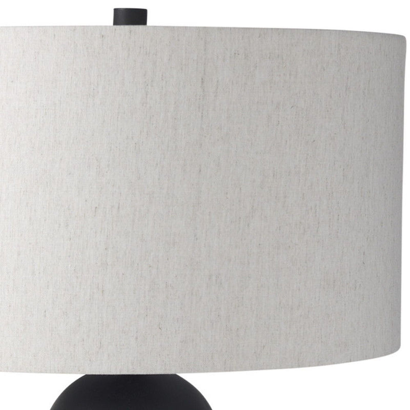 30" Ceramic Round Bedside Lamp With Cream Drum Shade -Black