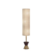 Load image into Gallery viewer, Brass And Wood Textured Cylinder Floor Lamp - Beige

