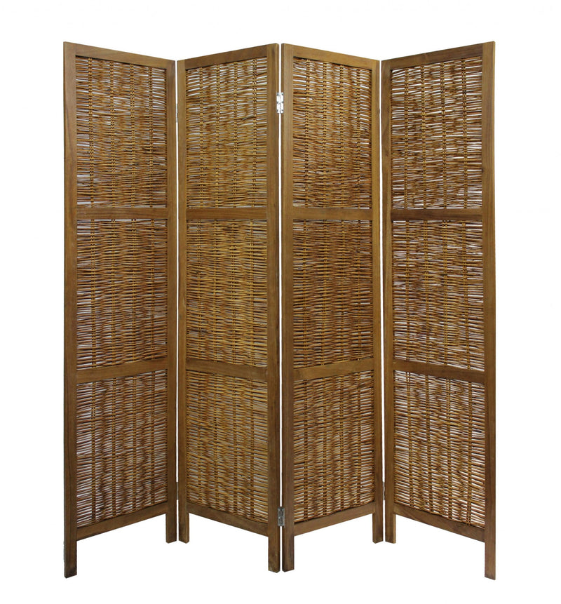 Willow Four Panel Room Divider Screen - Brown