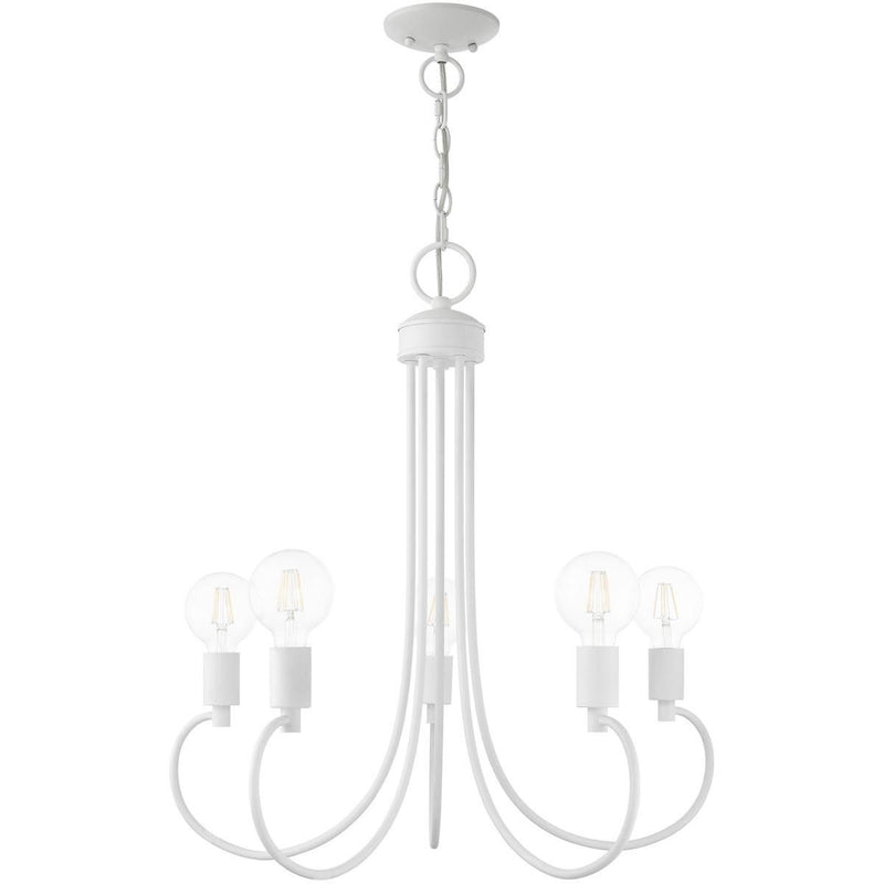 26" Five Light Dimmable Chandelier With Shades - White