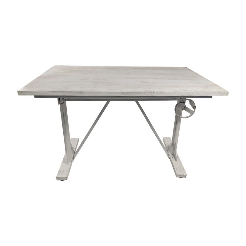 Adjustable Pedestal Drafting Table - Antiqued White