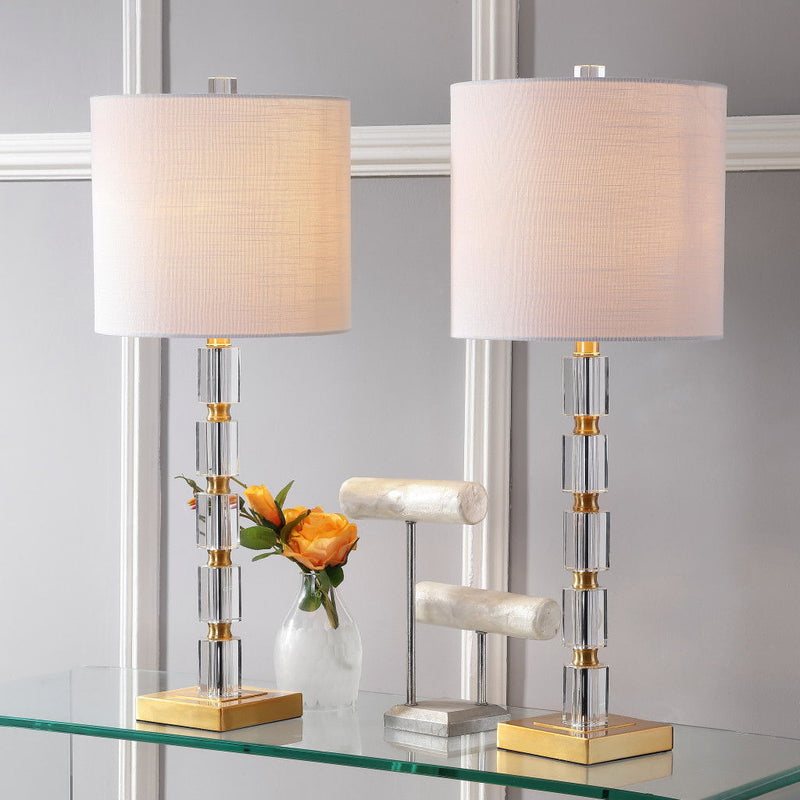 Novelty Table Lamps With Drum Shades (Set of 2) - Clear / Brass / White