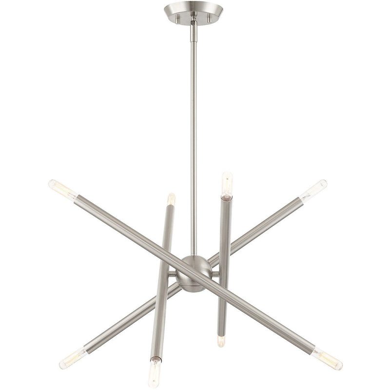 23" Eight Light Dimmable Chandelier With Shades - Nickel