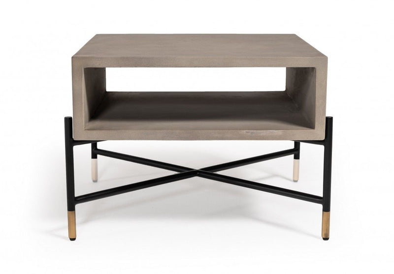 Modern Concrete Metal Coffee Table - Gray And Black