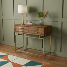 Load image into Gallery viewer, 36" Solid Wood Distressed Frame Console Table With Storage - Brown And Brass
