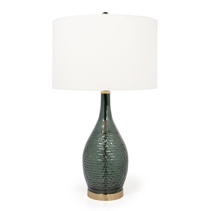 Glass LED Table Lamp With White Drum Shade - Blue / Green
