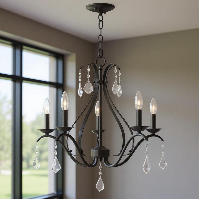 23" Five-Light Dimmable Chandelier With Shades - Bronze