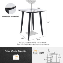 Load image into Gallery viewer, Modern Outdoor Bar Table, Rounded Square Sintered Stone Top With Umbrella Hole, Rust Free Frame, Weatherproof - Ember Black / White
