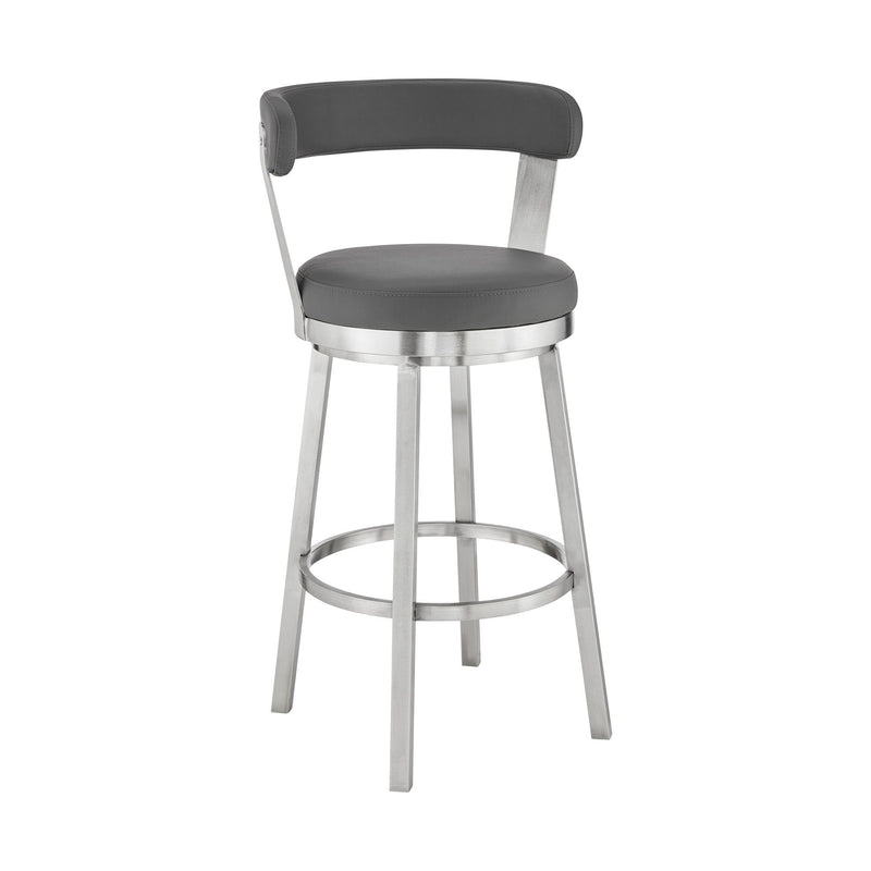 26" Iron Swivel Backless Counter Height Bar Chair - Gray And Silver
