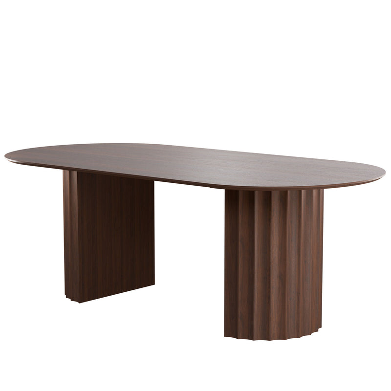 86'' Solid Wood Double Pedestal Base Oval Dining Table - Walnut