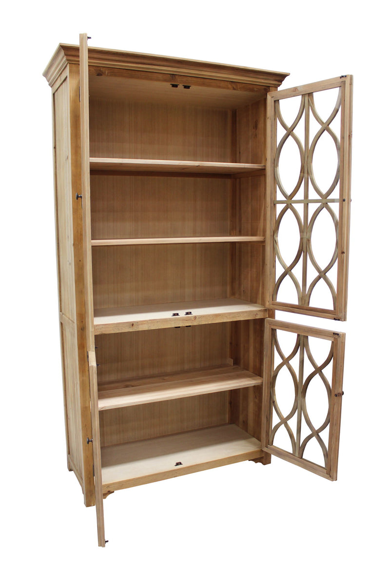 47" Solid Wood Carved Geometric Accent Cabinet With Four Doors - Natural