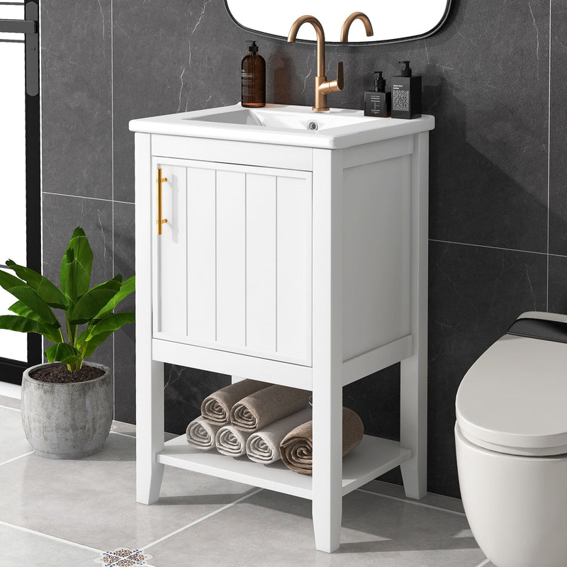 Modern Bathroom Vanity With Sink, Soft-Closing Door And Open Shelf