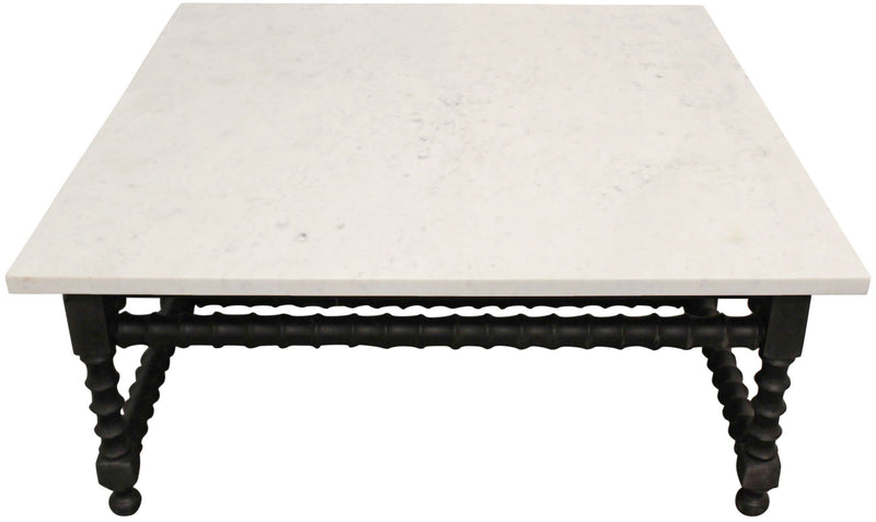48" Genuine Marble And Solid Wood Square Coffee Table - Black And White