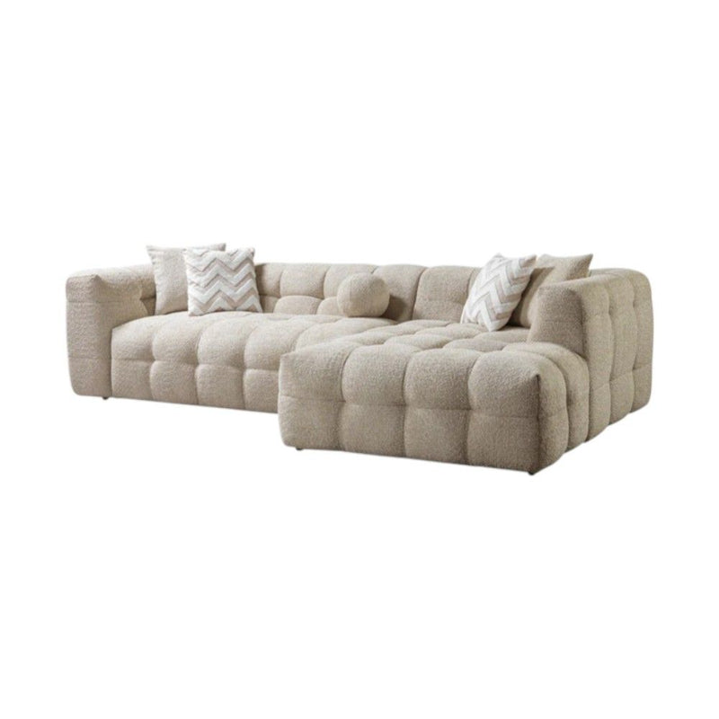 Boucle L Shaped Two Piece Sofa Chaise Sectional With Toss Pillows - Ivory