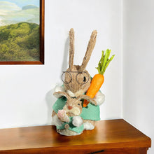 Load image into Gallery viewer, Straw Rabbit Easter Easter Bunny Figurine - Baby Blue / Brown / Orange
