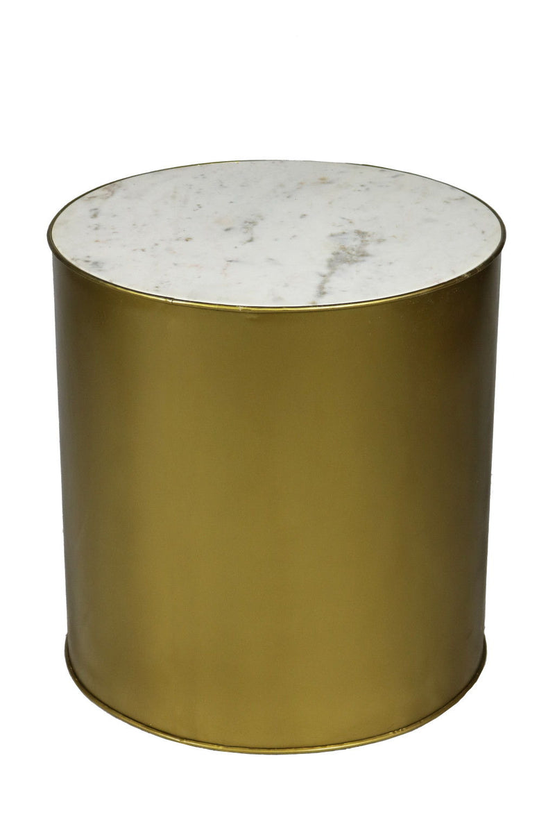 Marble And Iron Round End Table - Antique Brass And White