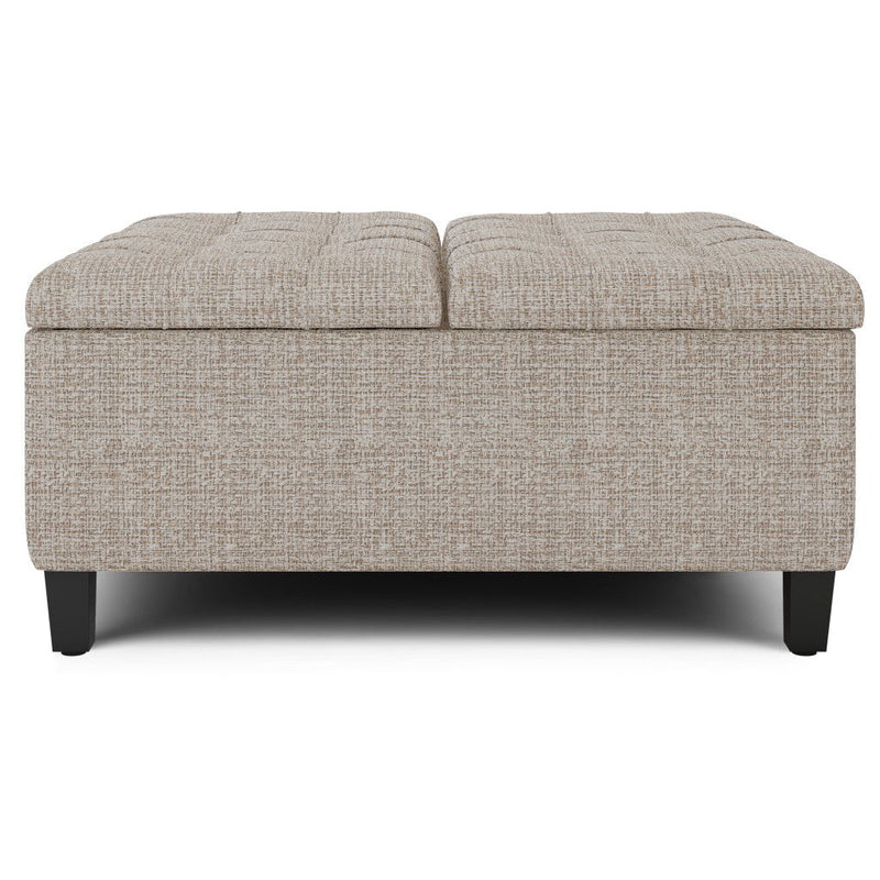 Platinum Fabric Cocktail Ottoman With Storage - Platinum / Dark Brown