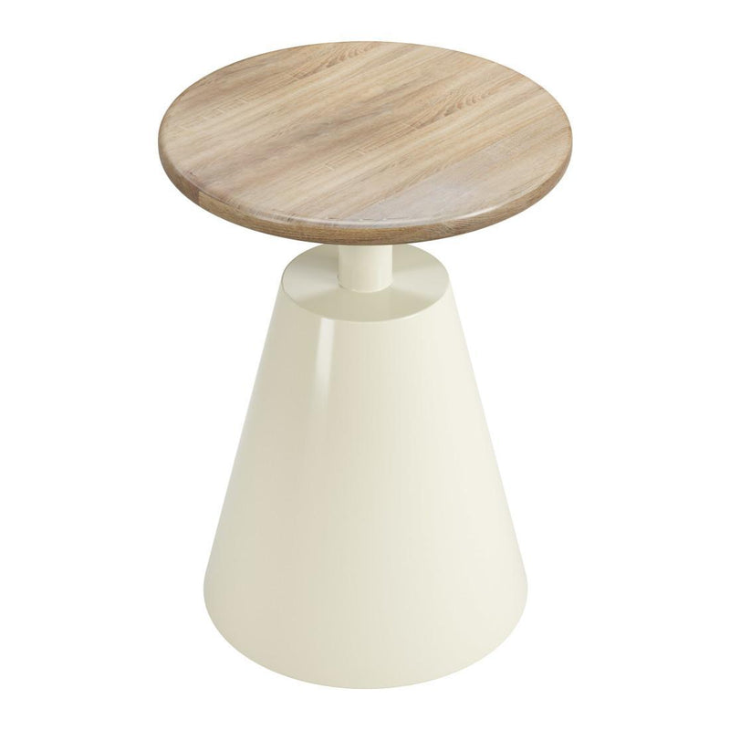 Wood And Steel Round Pedestal End Table - Natural And Ivory