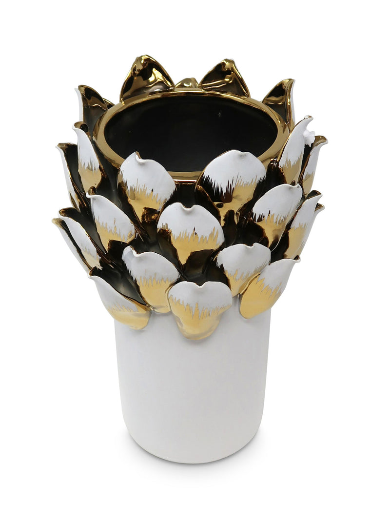 Leaf Tulip Porcelain Table Vase With Sculptural Details - White