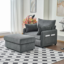 Load image into Gallery viewer, Comfy Corduroy Oversized Chaise Lounge Chair With Ottoman And Storage
