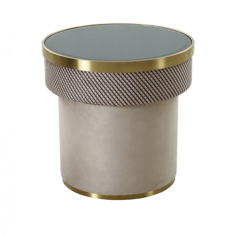 Round End Table - Gold And Light Gray