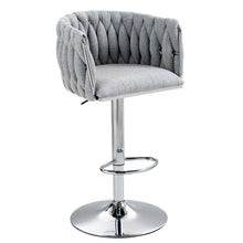 Load image into Gallery viewer, 360 Degree Swivel Bar Stools Adjustable Counter Height Bar Chairs With Woven Back &amp; Footrest, Silver Chromed Bar Stools For Kitchen Island (Set of 2) - Gray
