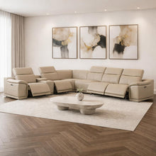 Load image into Gallery viewer, Leather Modular L Shaped Seven Piece Corner Sectional With Console - Beige
