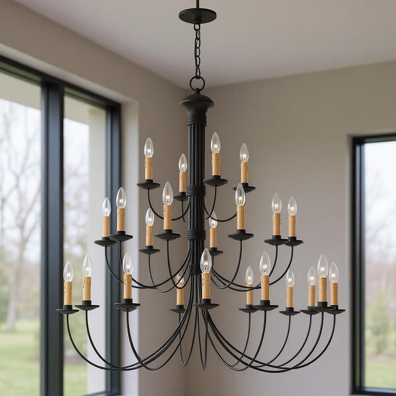 40" Multi Light Dimmable Chandelier With Shades - Black