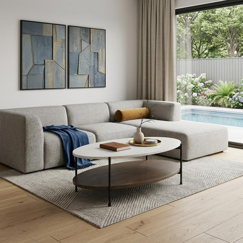 Oval Coffee Table - White / Brown / Stone