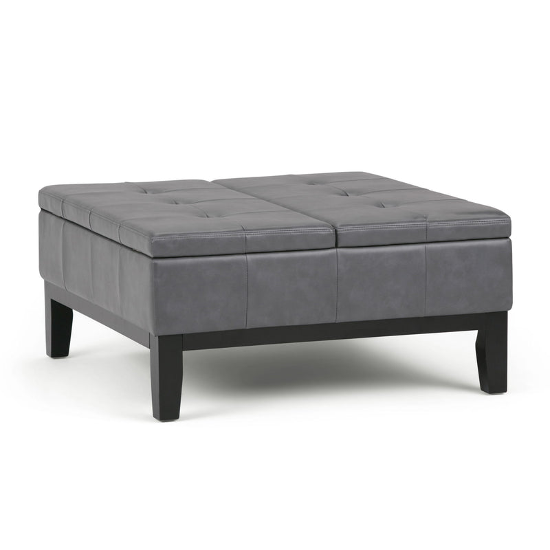 36" Leather Cocktail Ottoman With Storage - Gray / Dark Brown