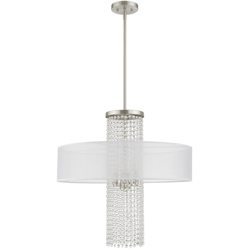 33'' Four Light Dimmable Chandelier With Shades - Nickel