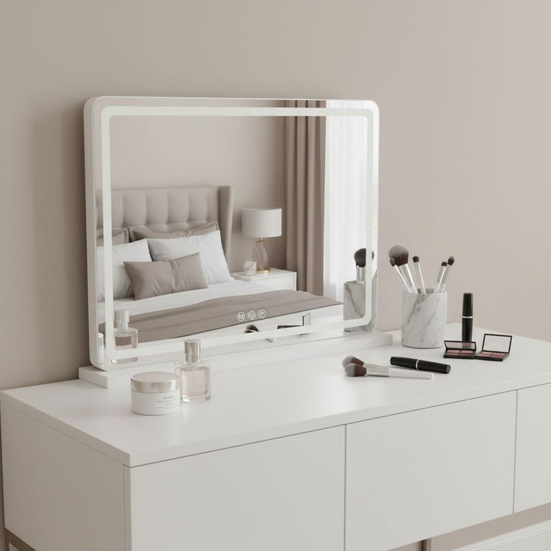 23" Lighted Freestanding Frameless Makeup Shaving Tabletop Mirror - Clear