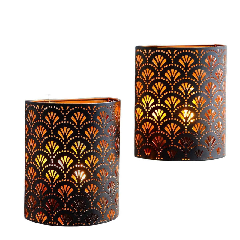 Geometric Battery Powered Desk Lamps With Cylinder Shades (Set of 2) - Bronze