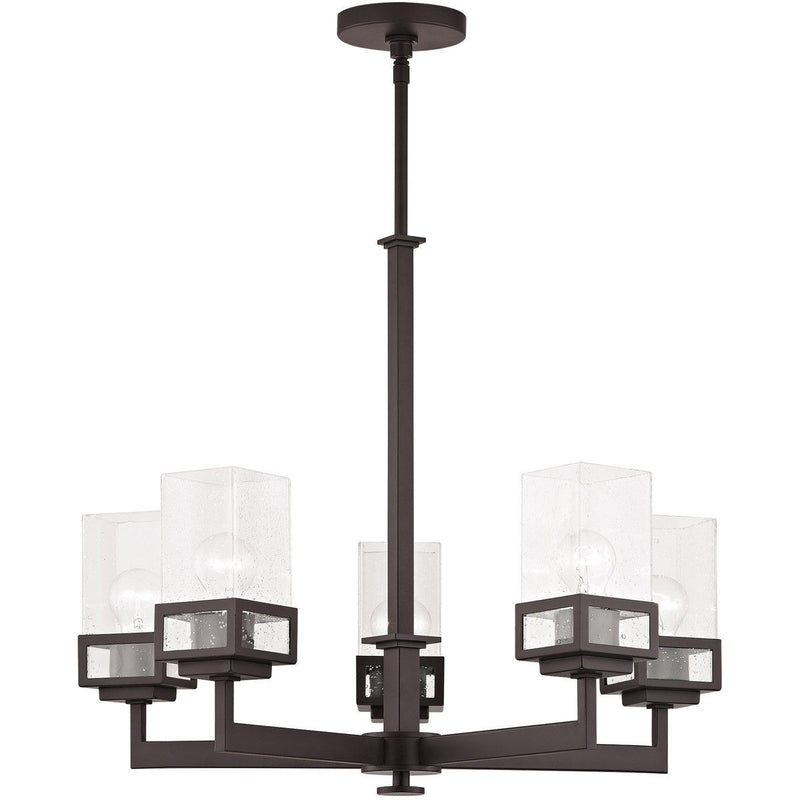 29" Five Light Dimmable Chandelier With Shades - Bronze