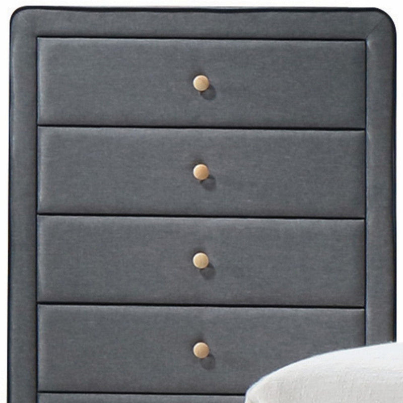 Upholstery 5 Drawer Chest Dresser With Light Natural Legs - Light Gray