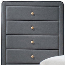 Load image into Gallery viewer, Upholstery 5 Drawer Chest Dresser With Light Natural Legs - Light Gray
