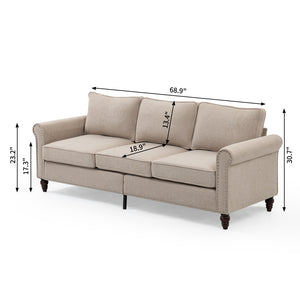 70 inch 3 Seater Loveseat Sofa, Mid Century Modern Couches for Living Room, Button Tufted Sofa