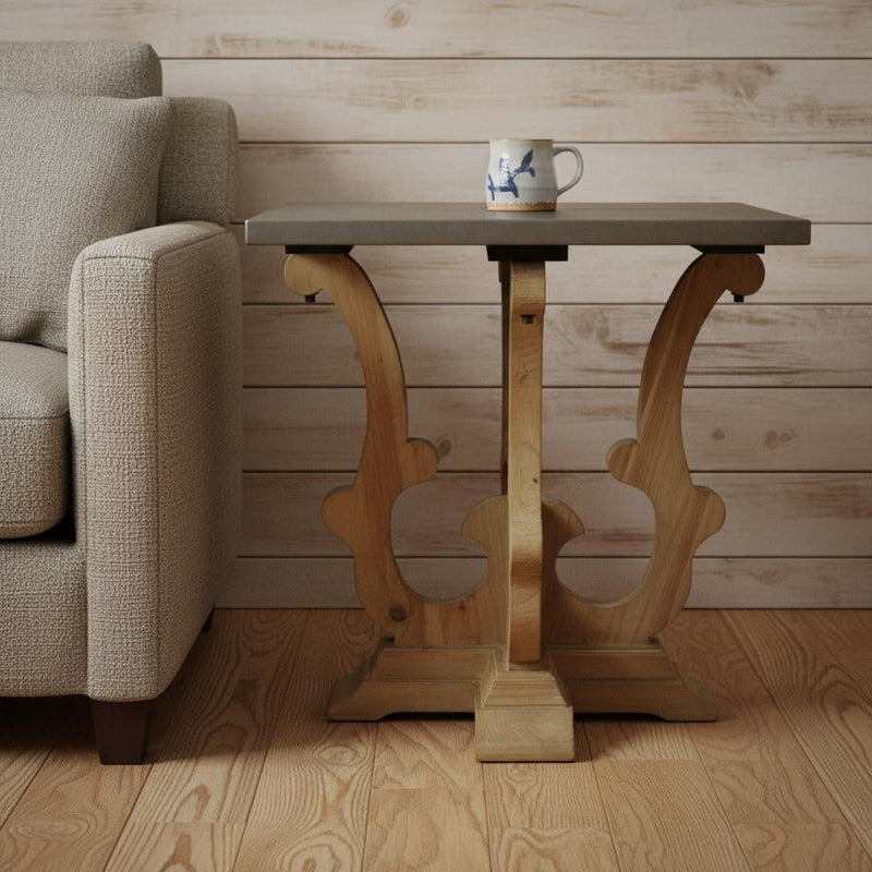 Metal And Solid Wood Square End Table - Natural Brown And Gray